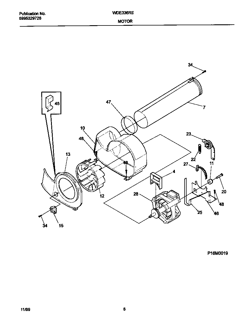 White-Westinghouse WDE336RED1 p16m0019 motor,blower diagram