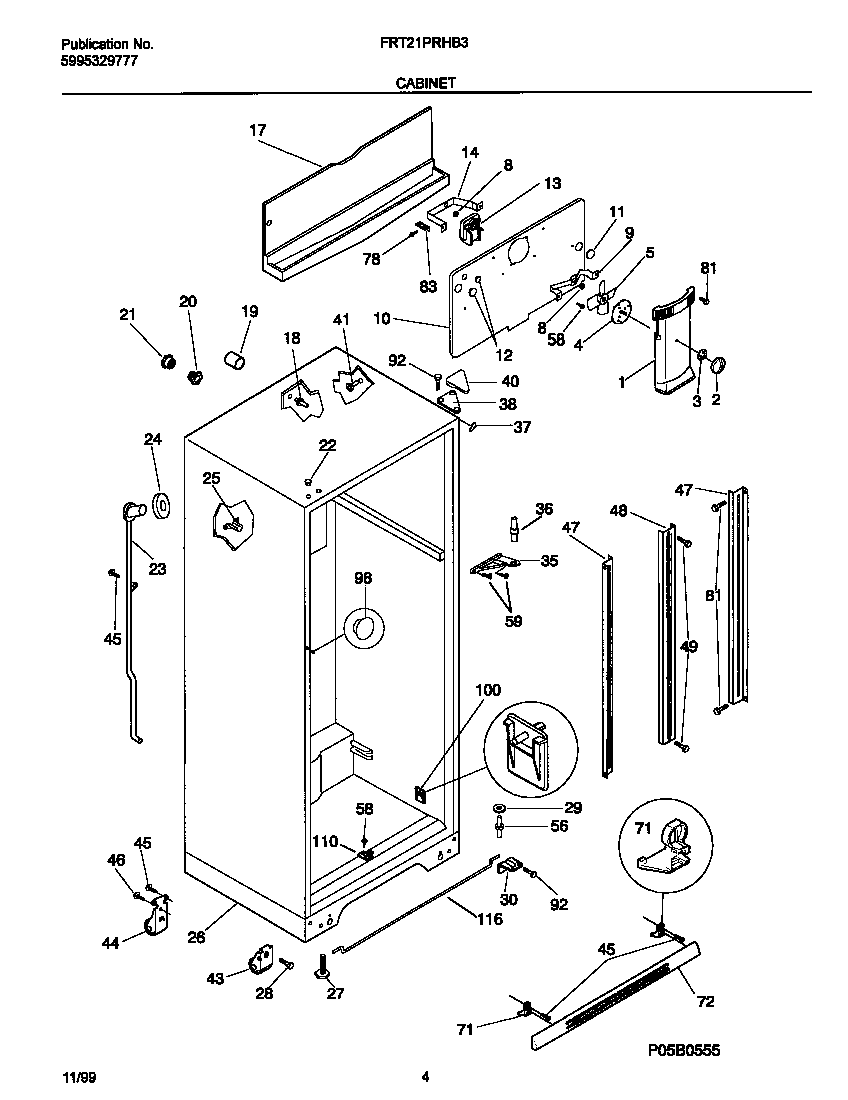 Frigidaire FRT21PRHB3 cabinet diagram