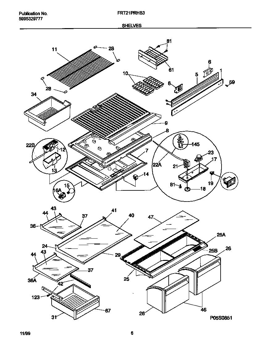 Frigidaire FRT21PRHB3 shelves diagram