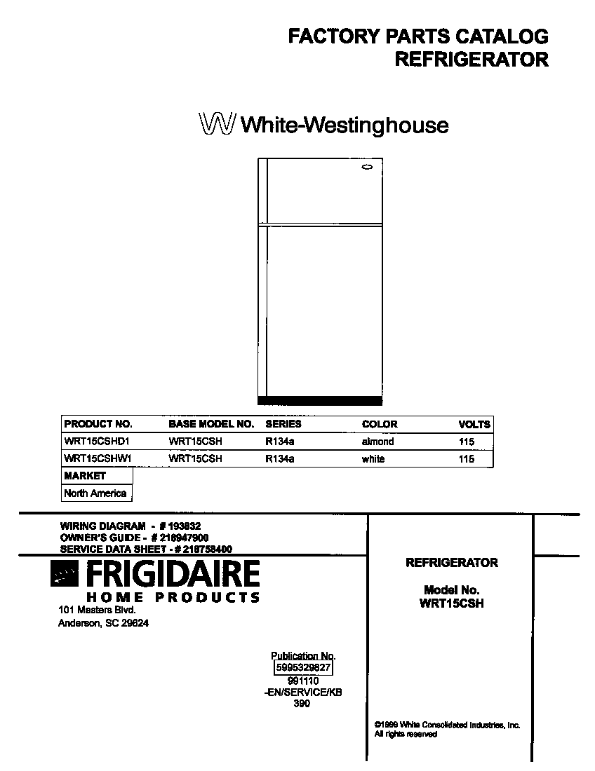White-Westinghouse WRT15CSHW1 cover diagram