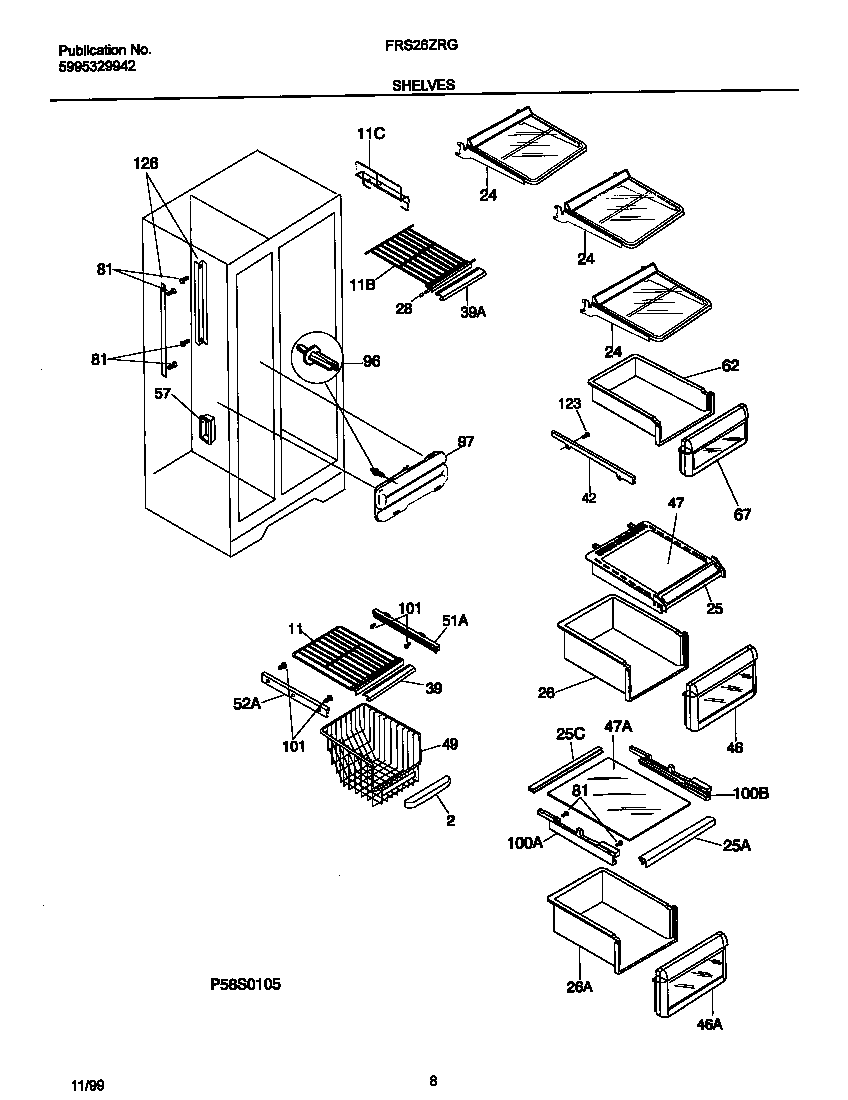 Frigidaire FRS26ZRGW9 shelves diagram