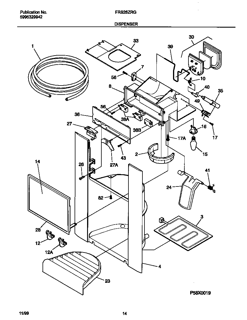 Frigidaire FRS26ZRGW9 ice dispenser diagram