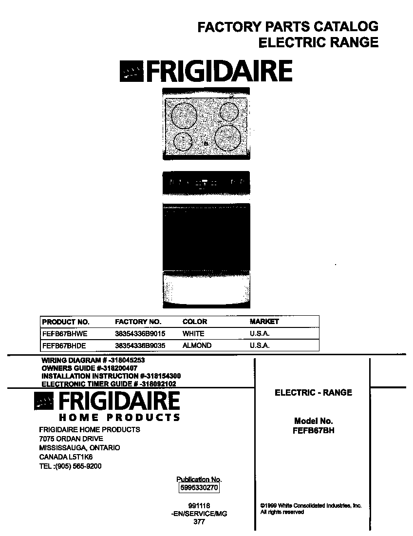 Frigidaire FEFB67BHDE cover diagram