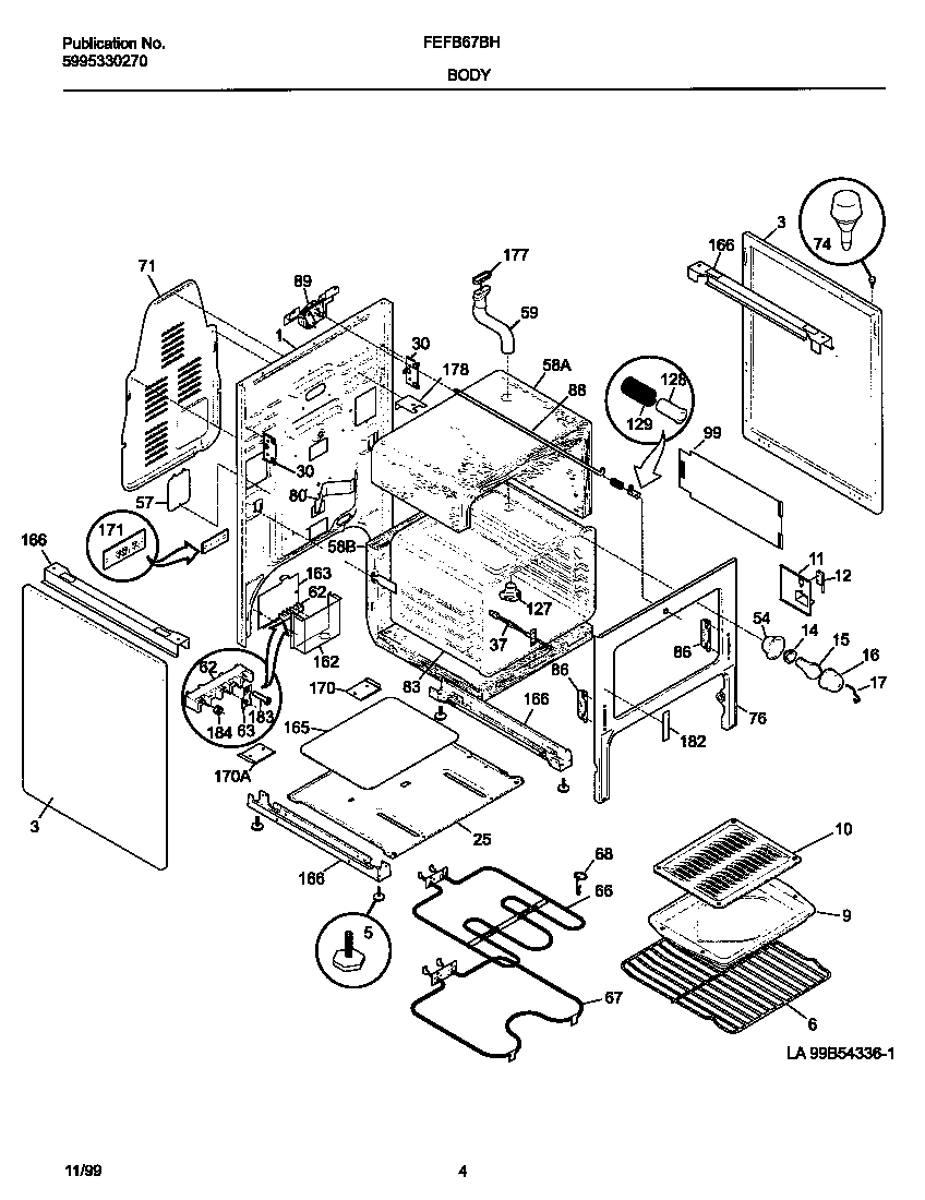 Frigidaire FEFB67BHDE body diagram