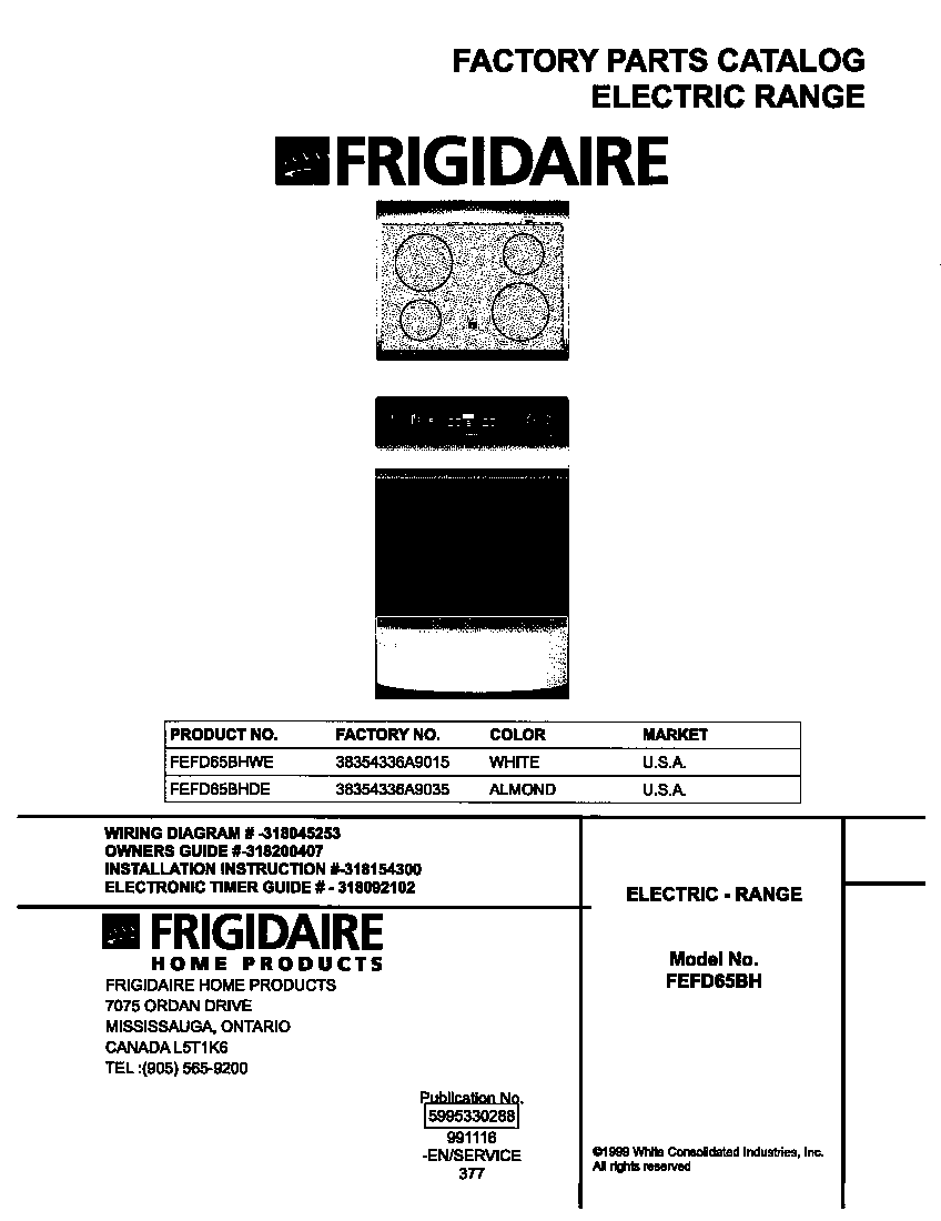 Frigidaire FEFD65BHDE cover diagram