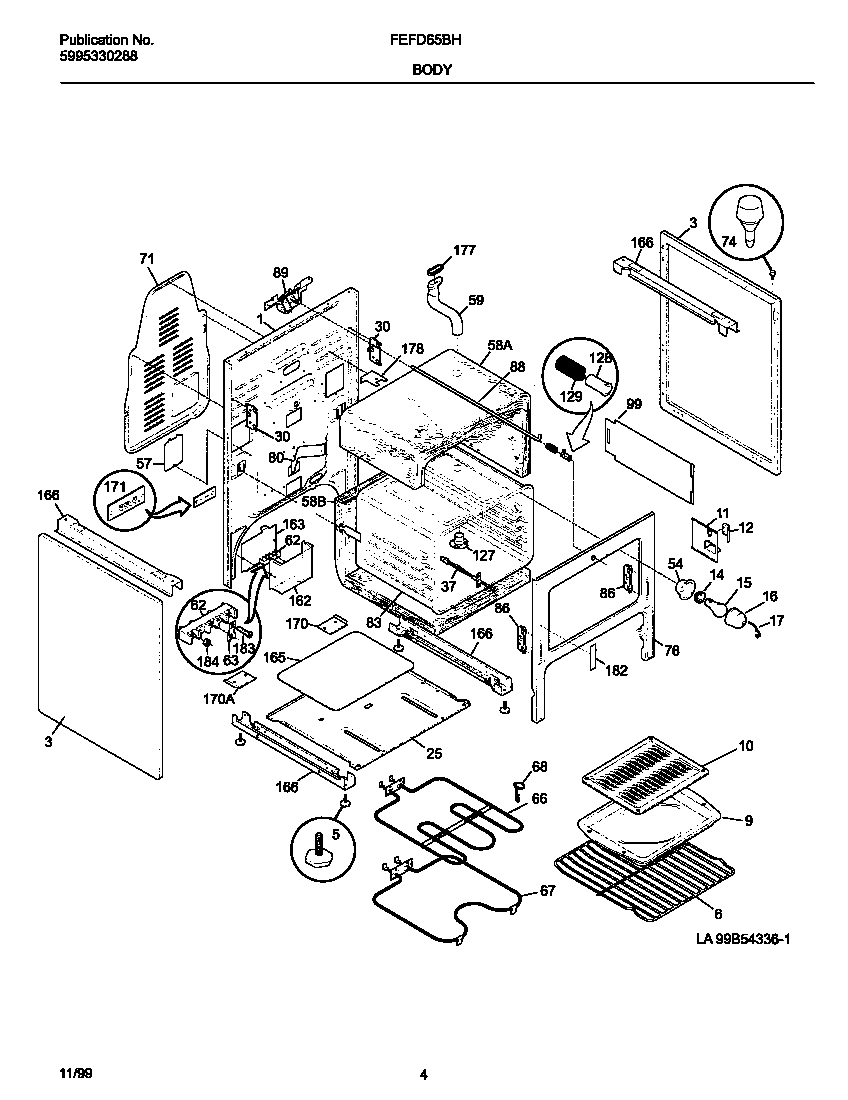 Frigidaire FEFD65BHDE body diagram