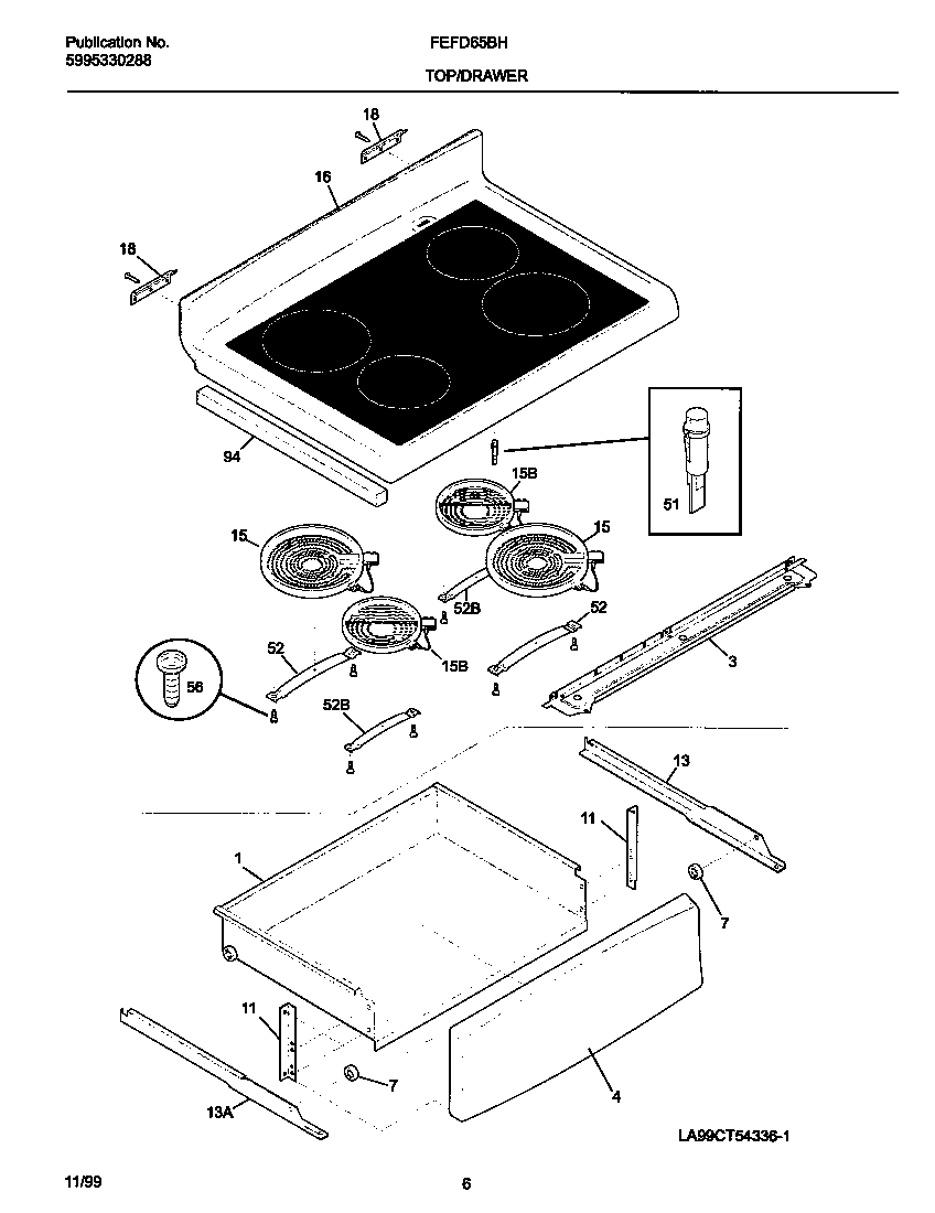 Frigidaire FEFD65BHDE top/drawer diagram