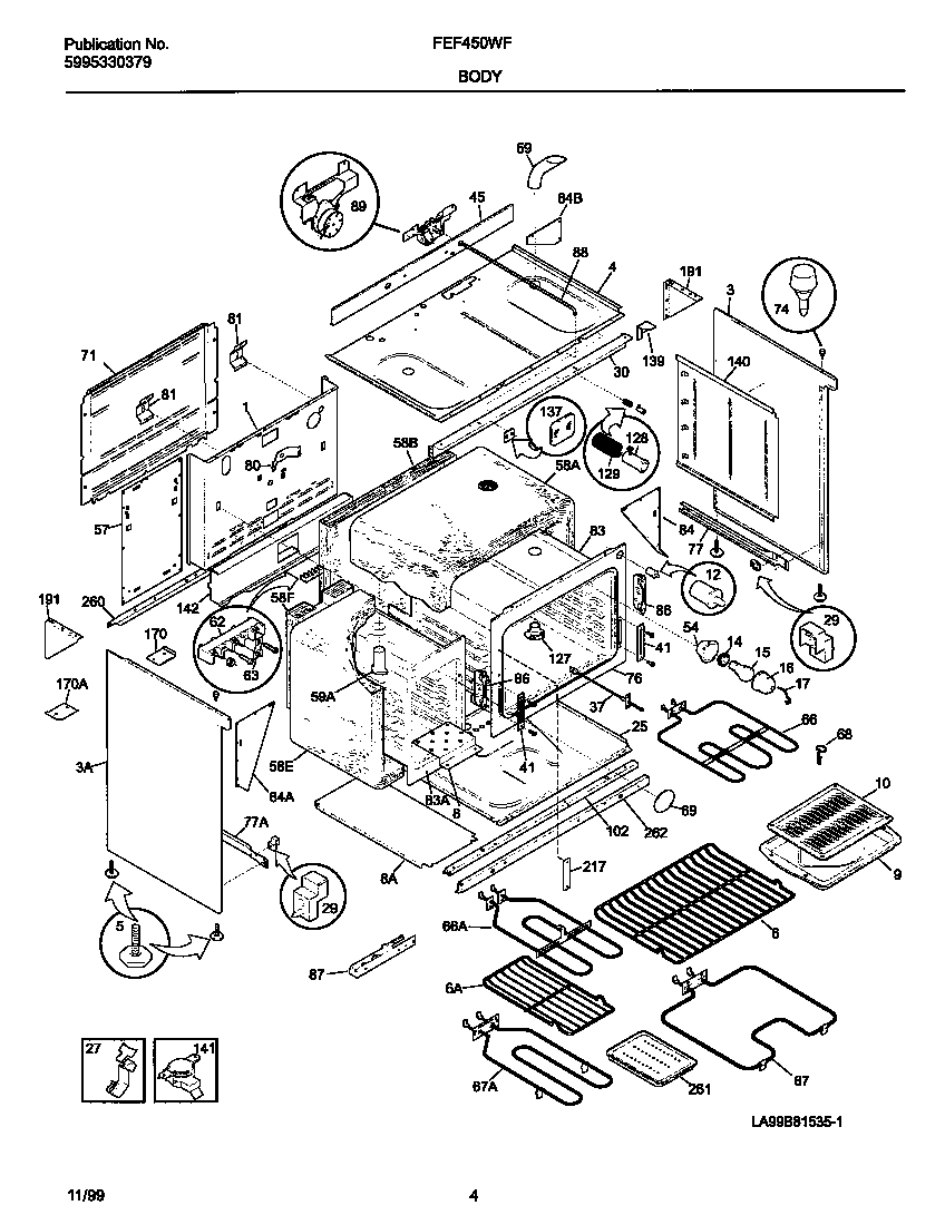 Frigidaire FEF450WFWE body diagram