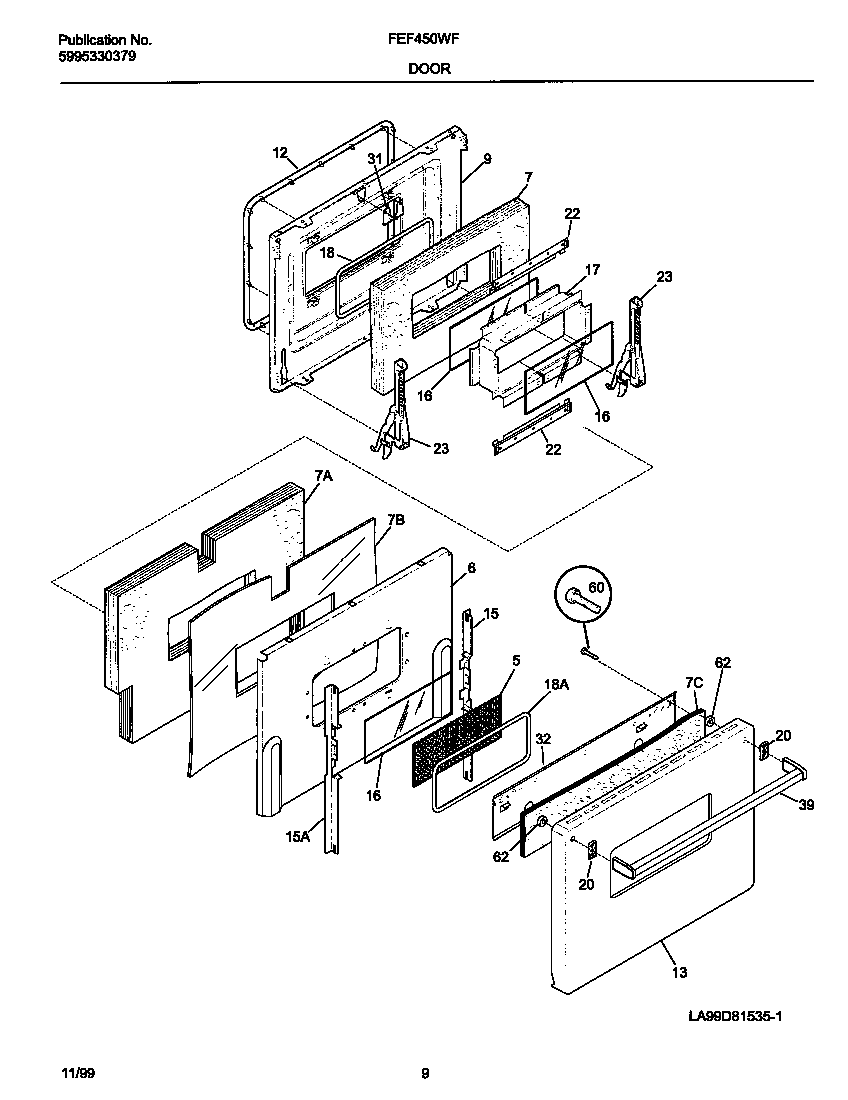 Frigidaire FEF450WFWE door diagram
