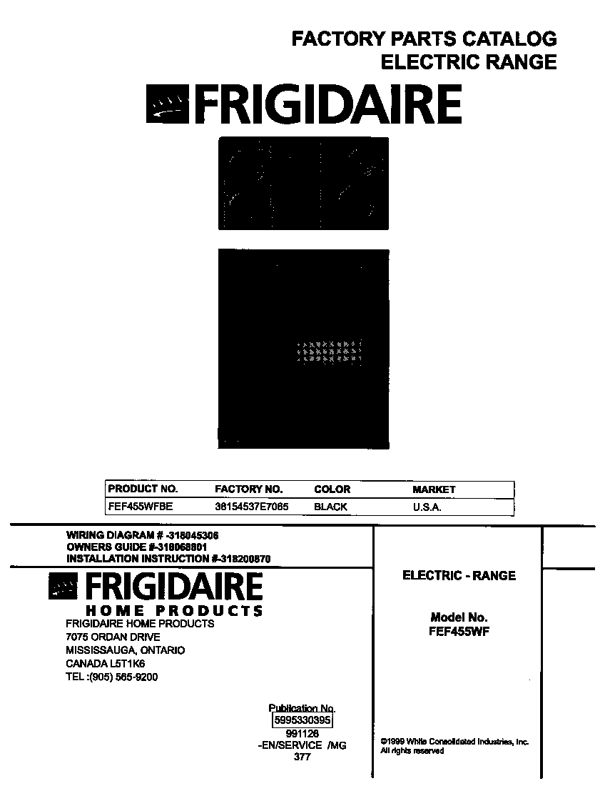Frigidaire FEF455WFBE cover diagram