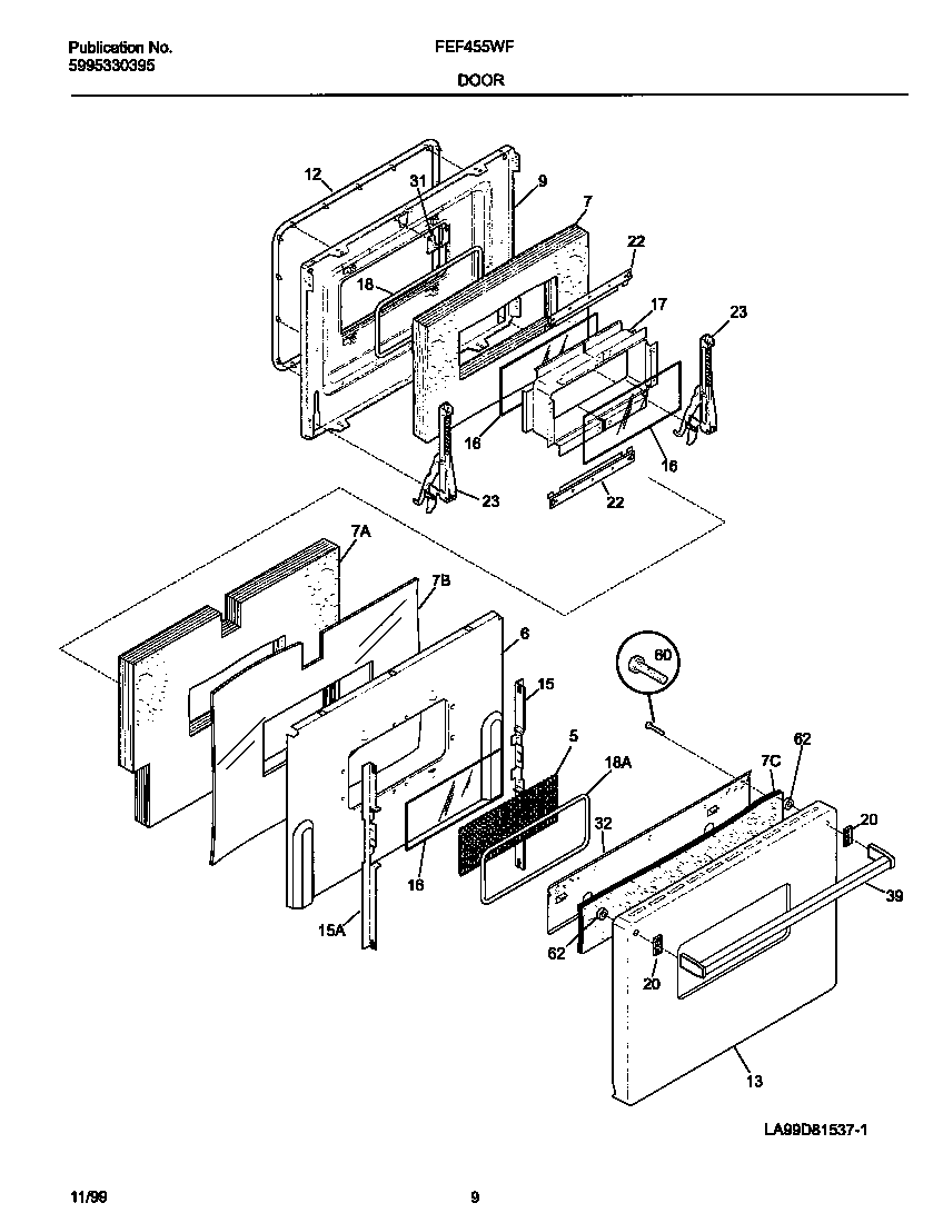 Frigidaire FEF455WFBE door diagram