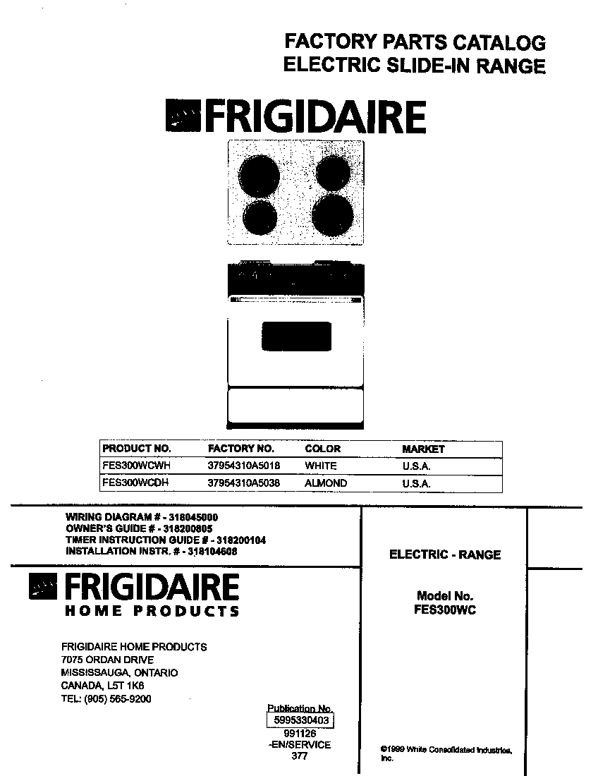 Frigidaire FES300WCWH cover diagram