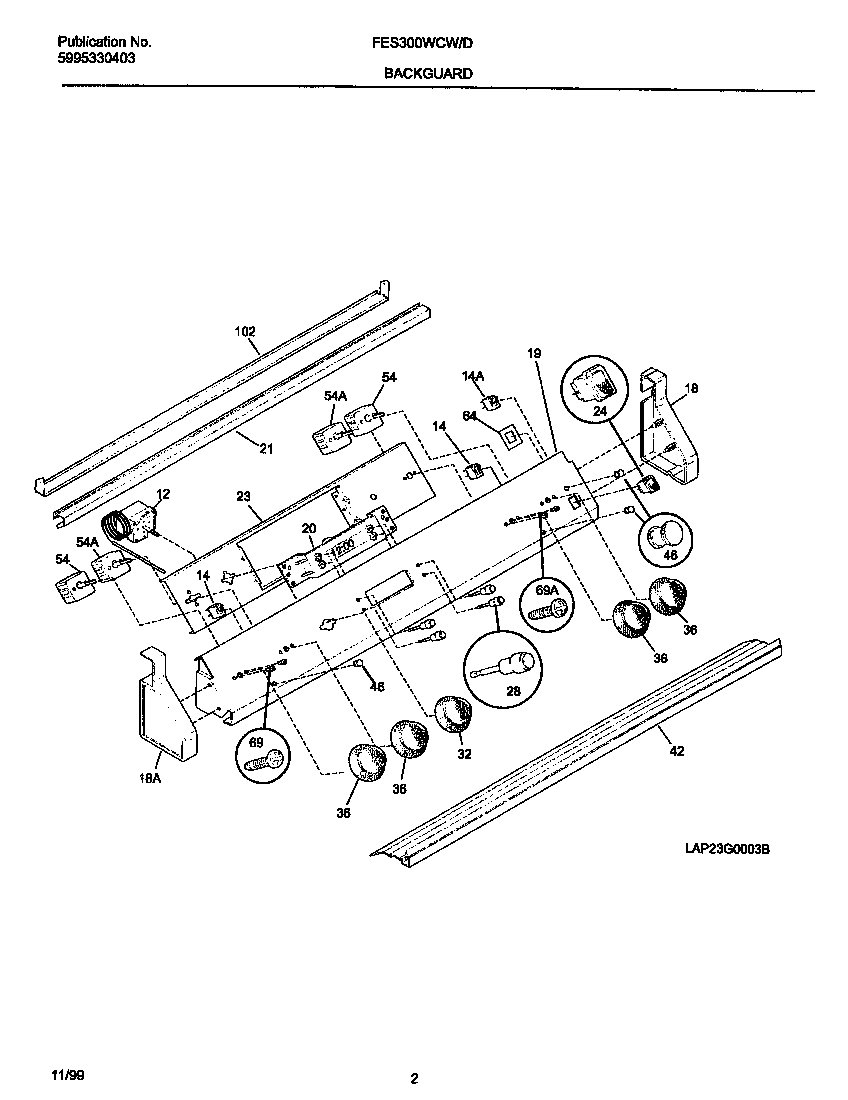 Frigidaire FES300WCWH backguard diagram