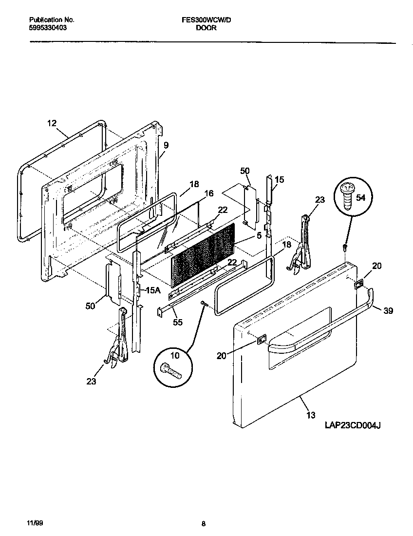 Frigidaire FES300WCWH door diagram