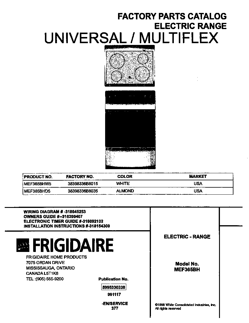 Universal/Multiflex (Frigidaire) MEF365BHD5 cover diagram