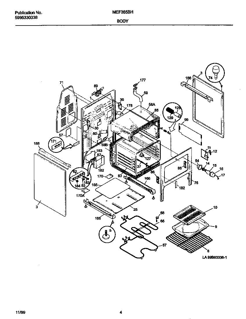 Universal/Multiflex (Frigidaire) MEF365BHD5 body diagram