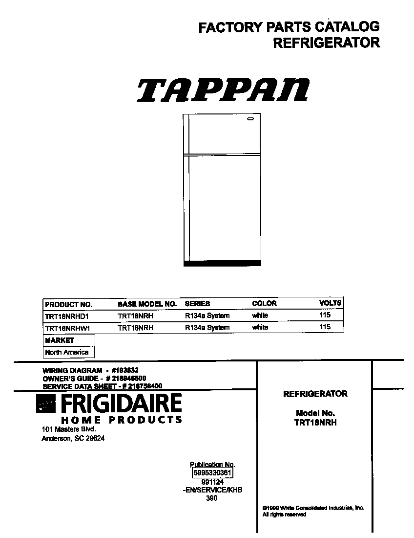 Tappan TRT18NRHW1 cover diagram