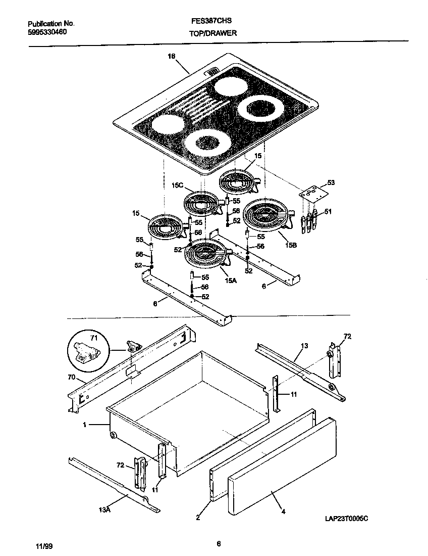 Frigidaire FES387CHSC top/drawer diagram