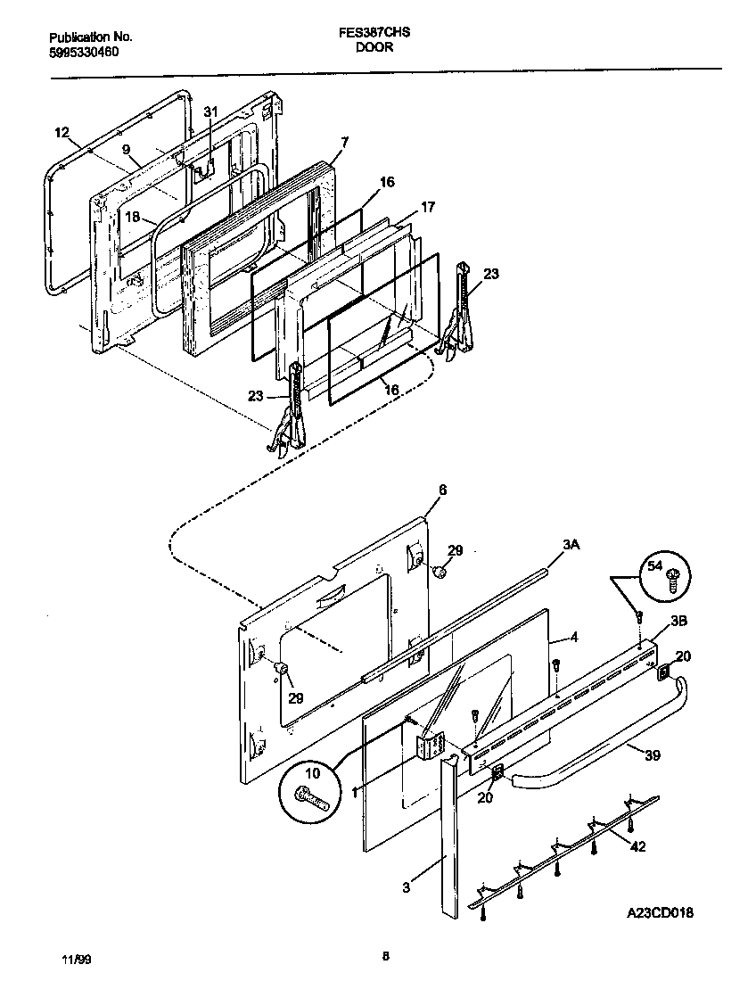 Frigidaire FES387CHSC door diagram