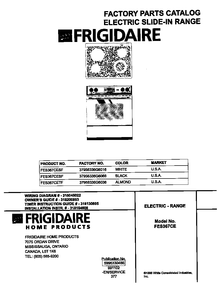 Frigidaire FES367CETF cover diagram