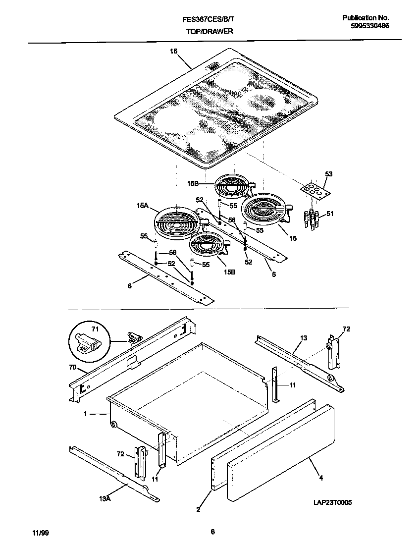 Frigidaire FES367CETF top/drawer diagram