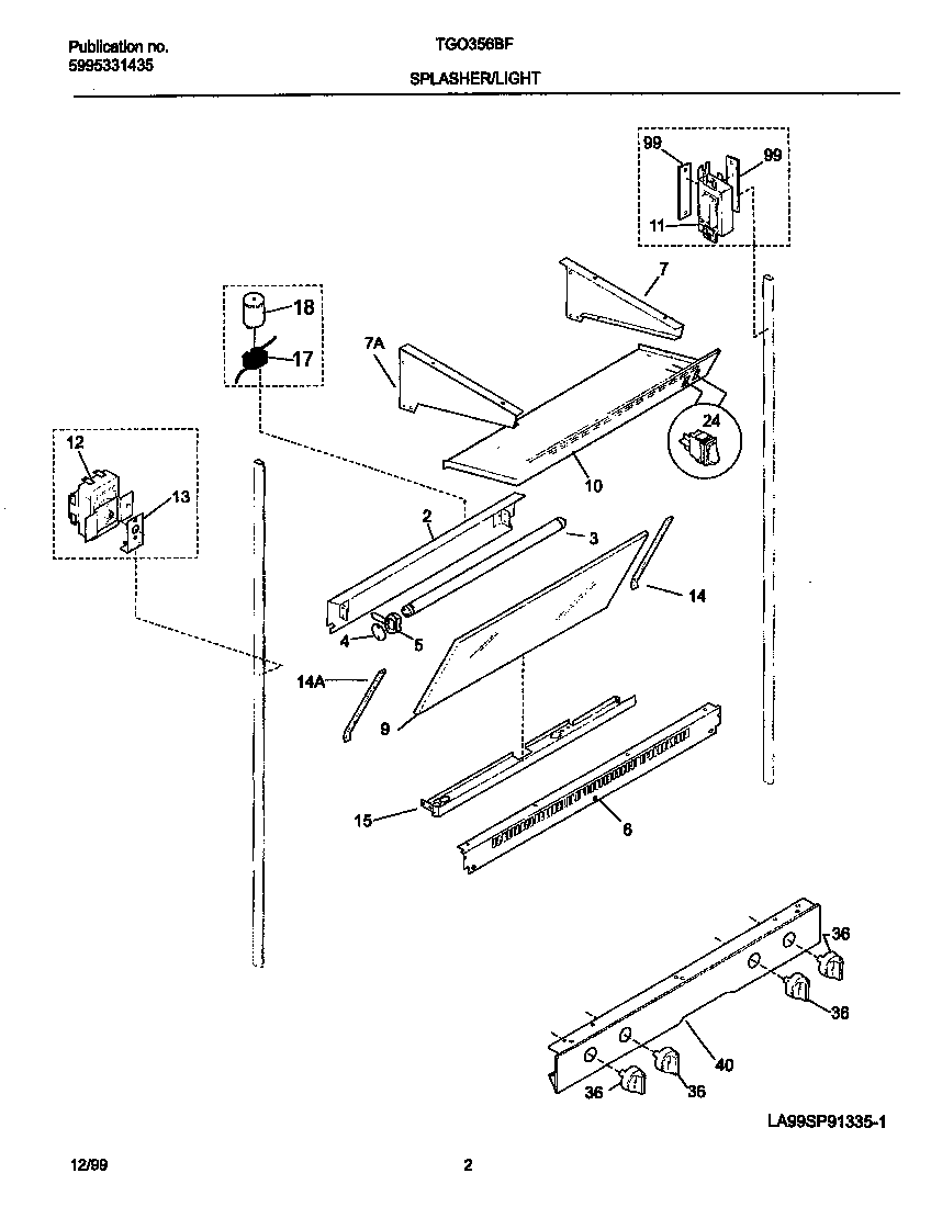 Frigidaire TGO356BFW4 splasher diagram
