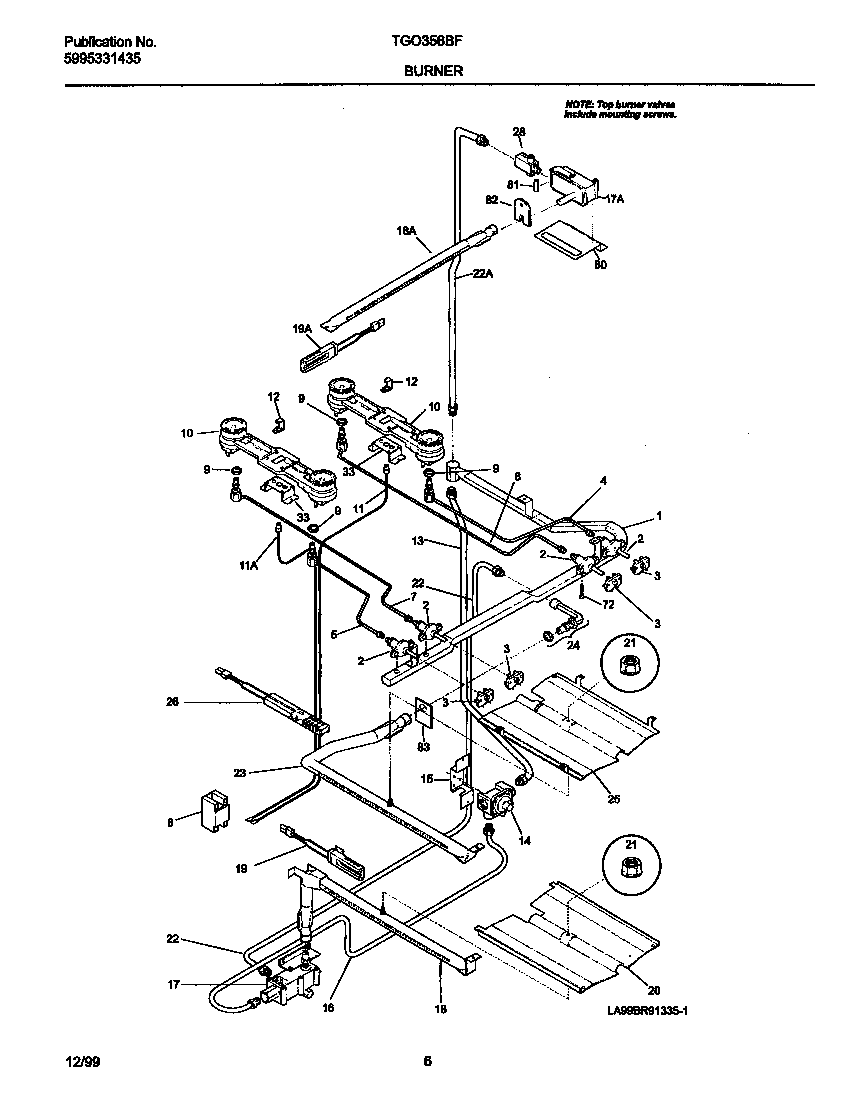Frigidaire TGO356BFW4 burner diagram