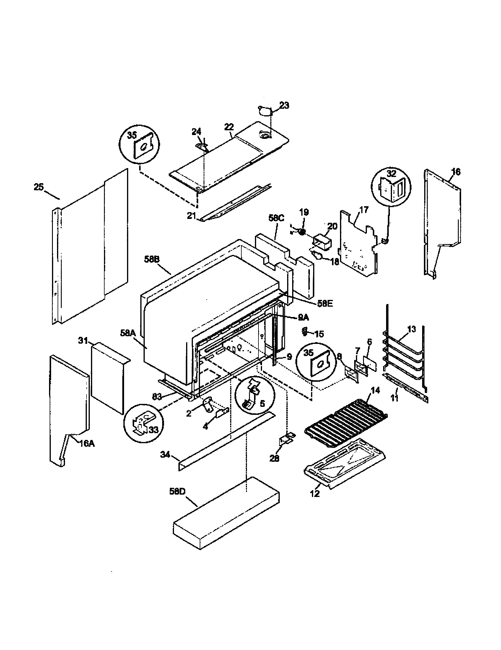 Frigidaire TGO356BFW4 upper body diagram