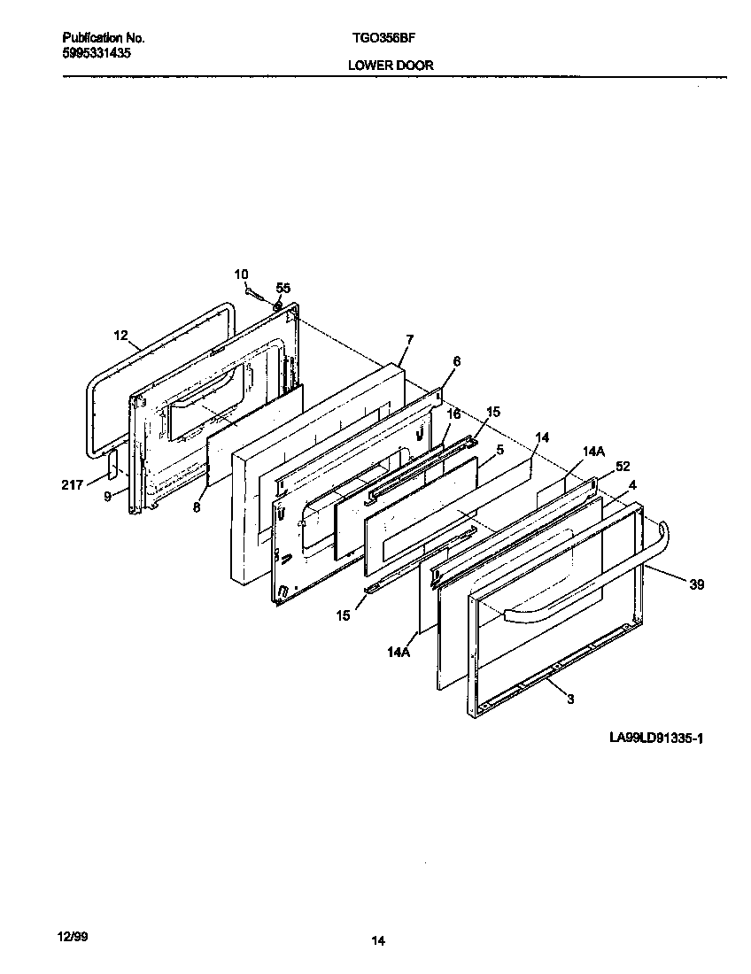 Frigidaire TGO356BFW4 lower door diagram
