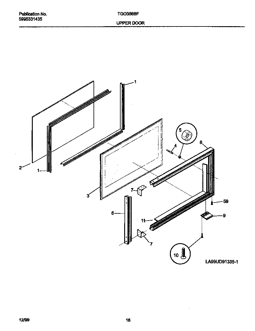 Frigidaire TGO356BFW4 upper door diagram