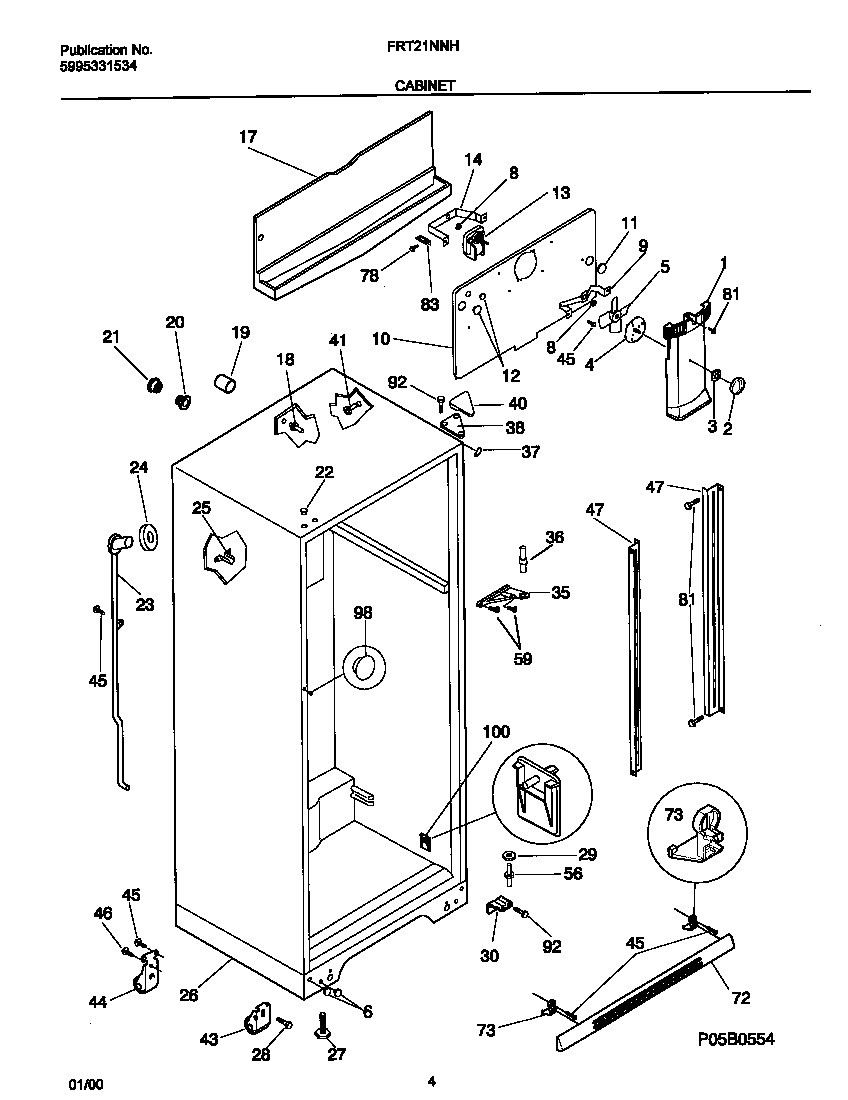 Frigidaire FRT21NNHW2 cabinet diagram
