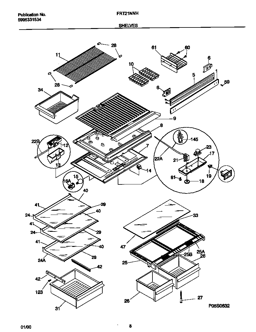 Frigidaire FRT21NNHW2 shelves diagram