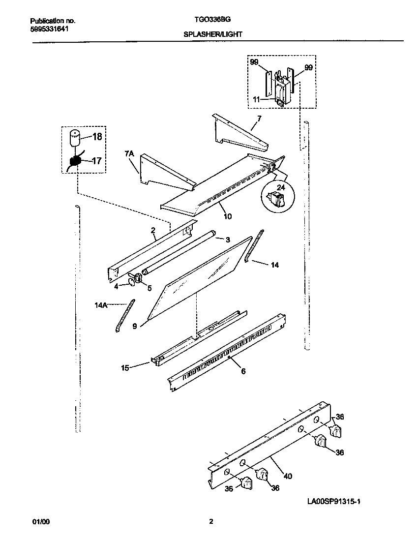 Tappan TGO336BGD1 splasher diagram
