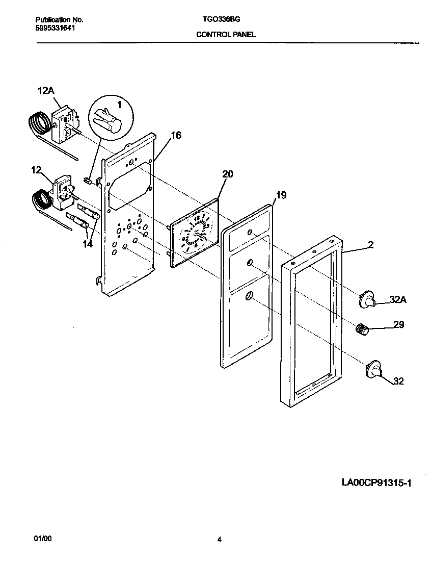 Tappan TGO336BGD1 control panel diagram