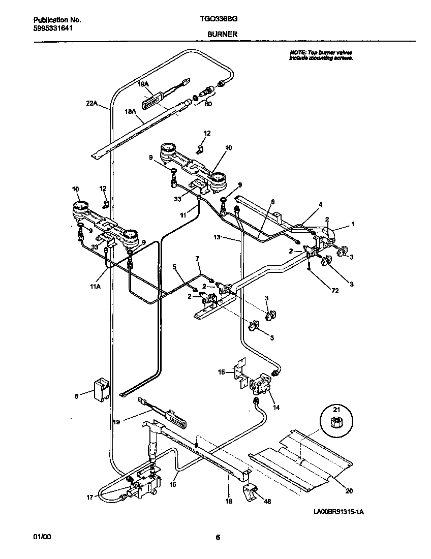 Tappan TGO336BGD1 burner diagram