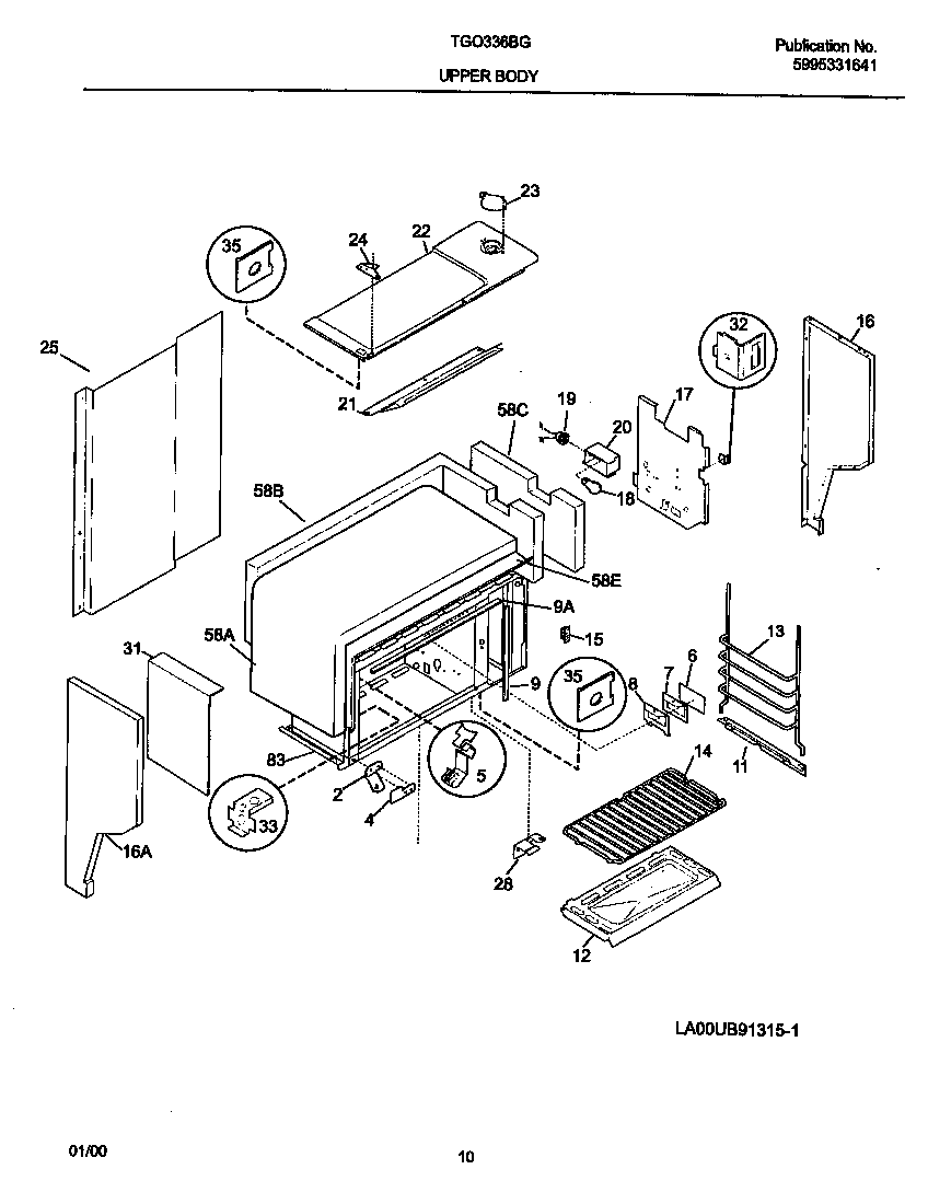 Tappan TGO336BGD1 upper body diagram