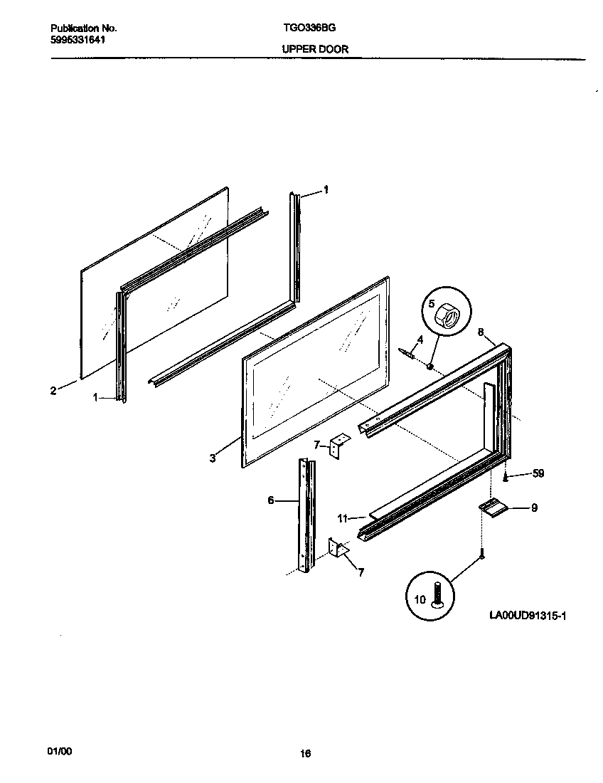 Tappan TGO336BGD1 upper door diagram
