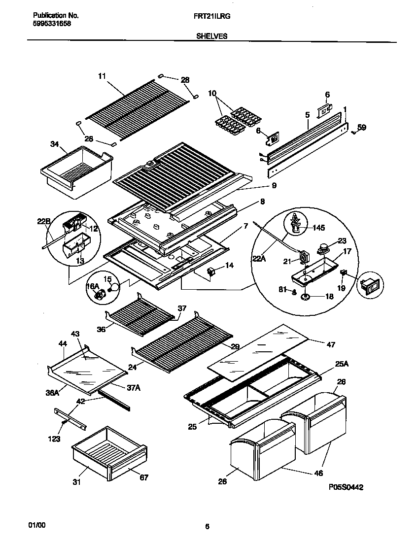 Frigidaire FRT21ILRGD1 shelves diagram