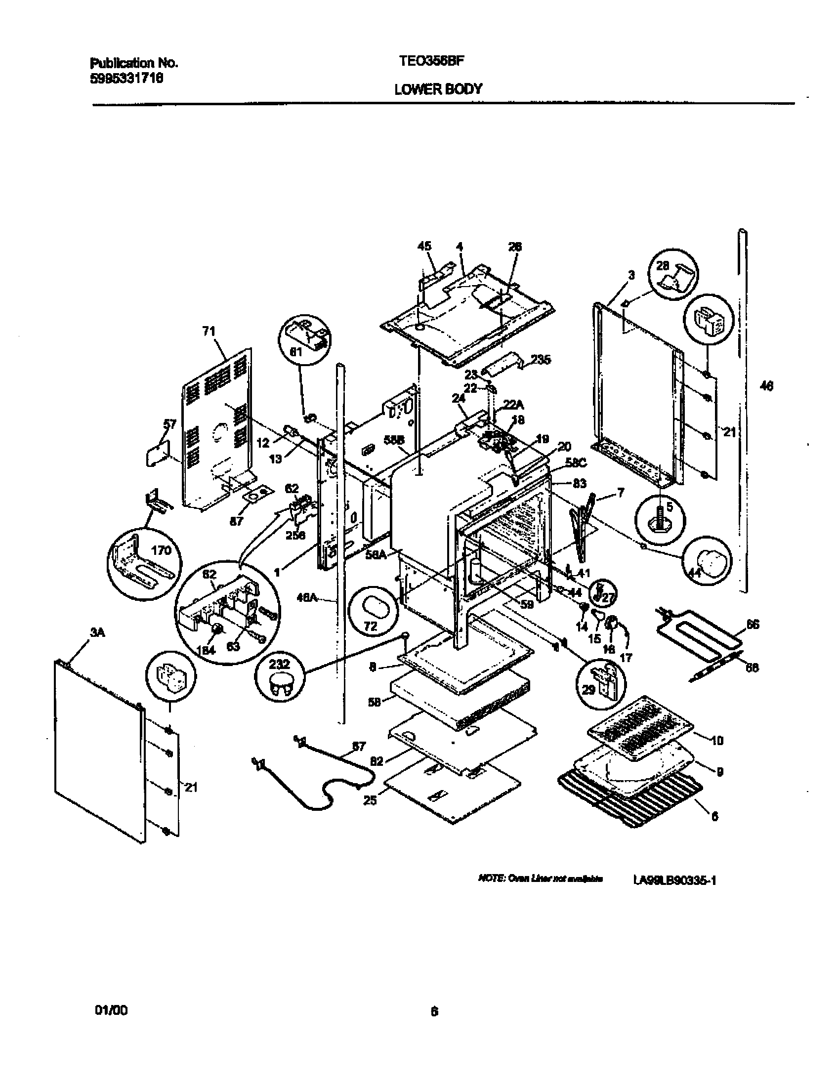 Tappan TEO356BFD3 lower body diagram
