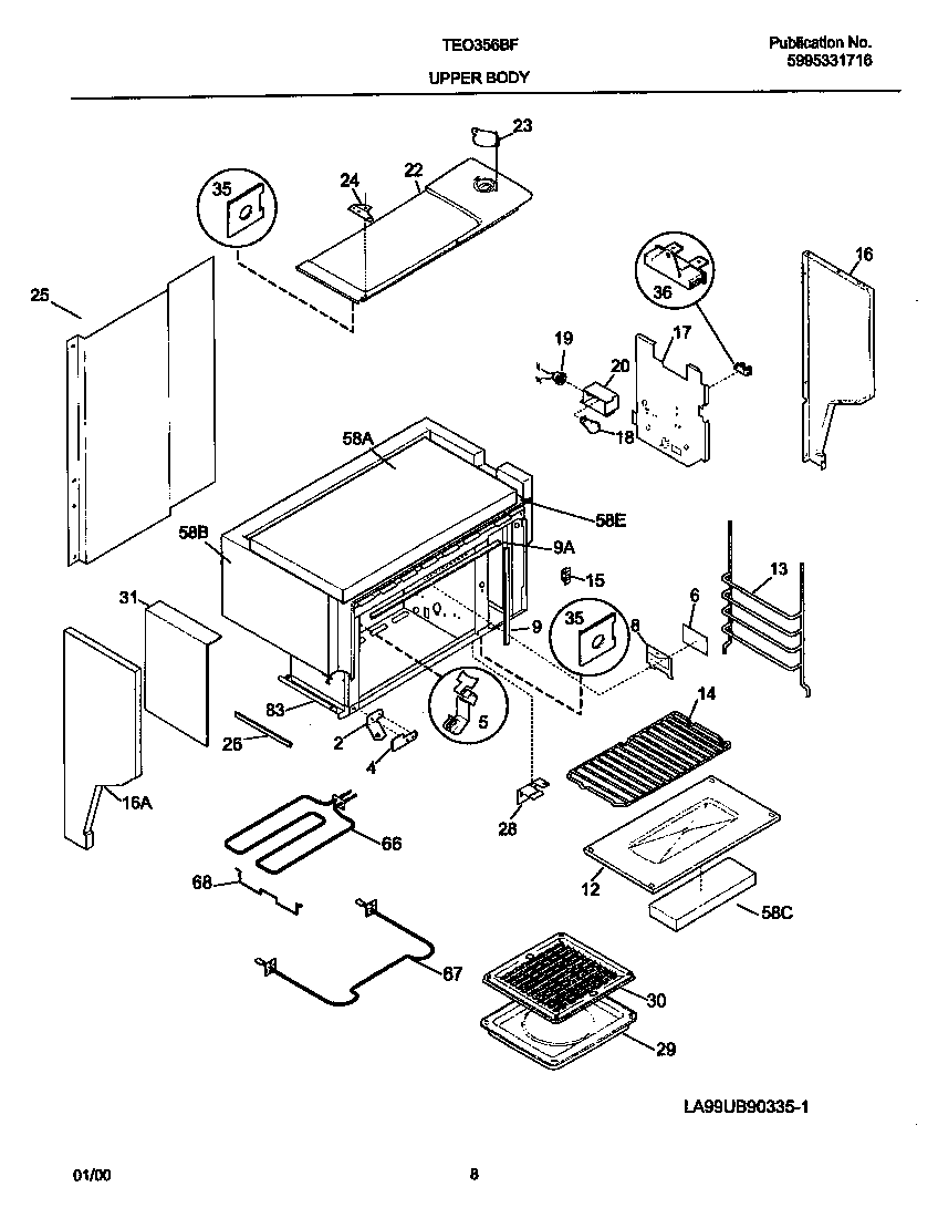 Tappan TEO356BFD3 upper body diagram