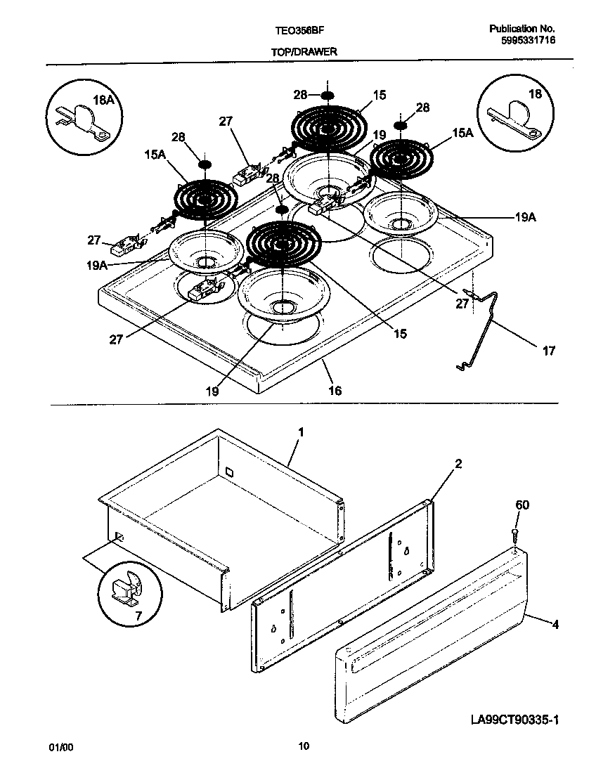 Tappan TEO356BFD3 top/drawer diagram