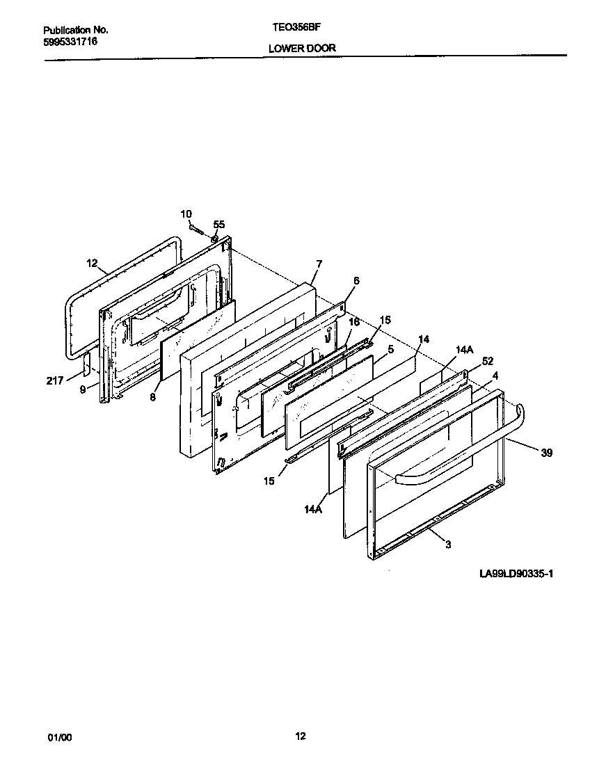 Tappan TEO356BFD3 lower door diagram