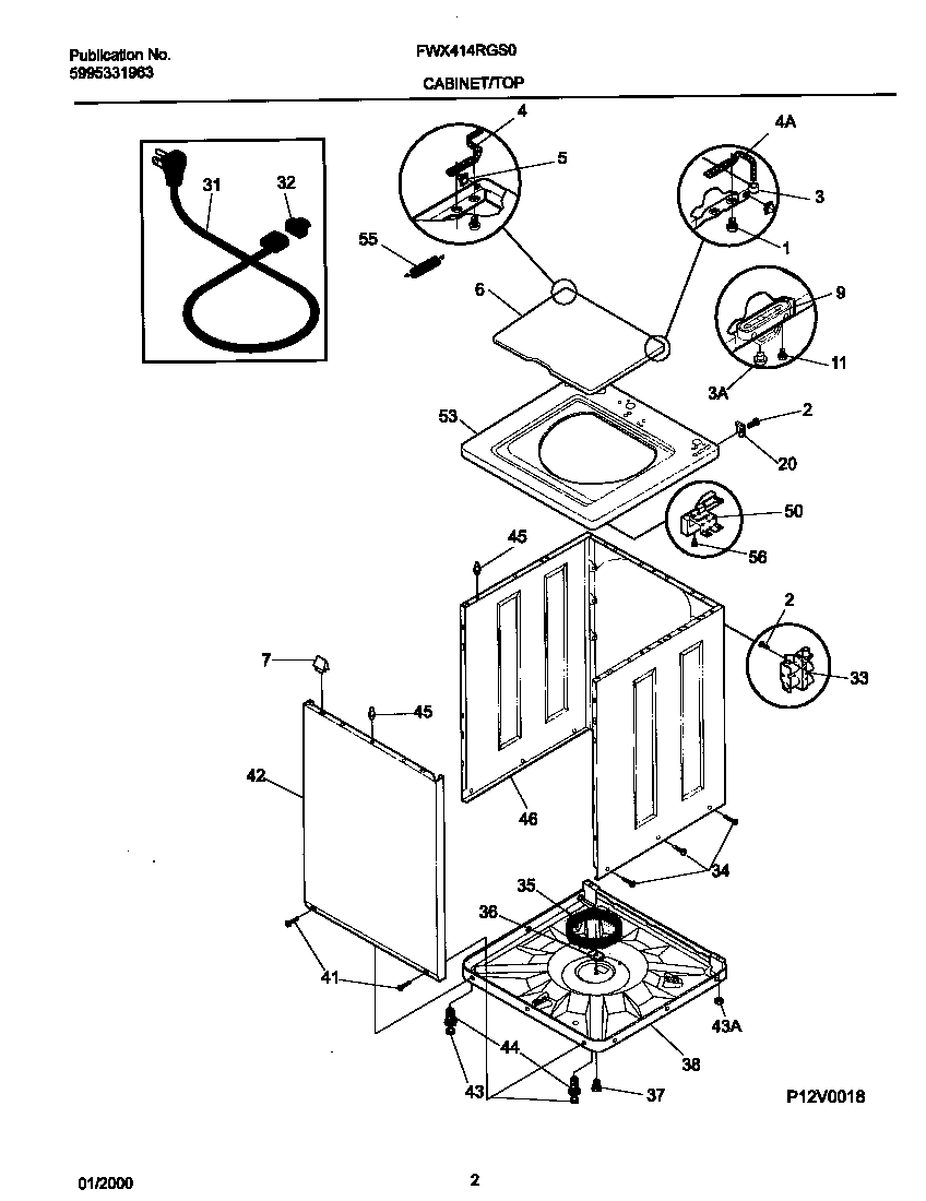 Frigidaire FWX414RGS0 p12v0019 wshr cab,top diagram