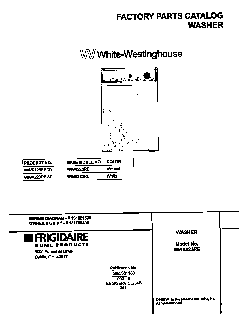 White-Westinghouse WWX223RED0 cover diagram