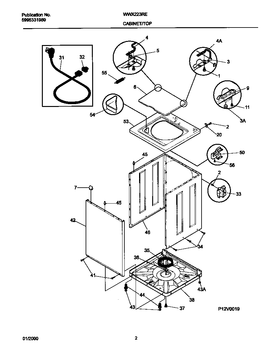 White-Westinghouse WWX223RED0 p12v0019 wshr cab,top diagram