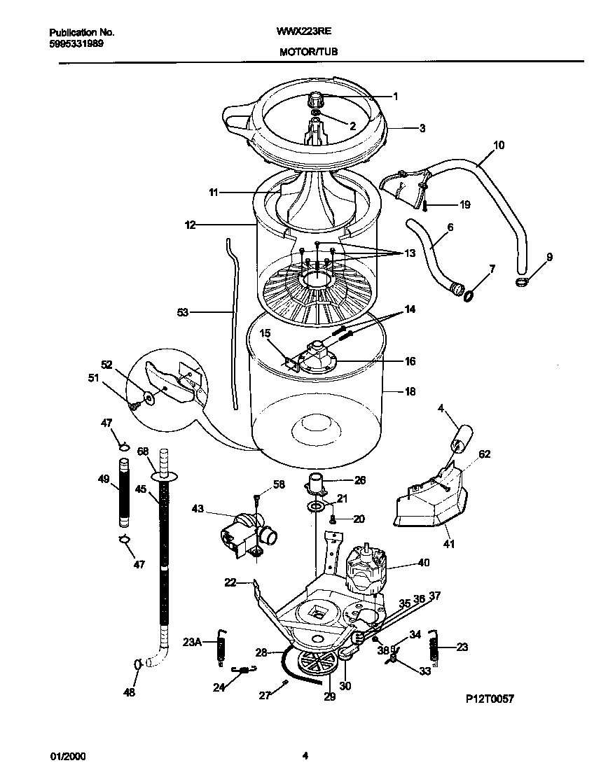 White-Westinghouse WWX223RED0 p12t0046 wshr mtr,hose diagram