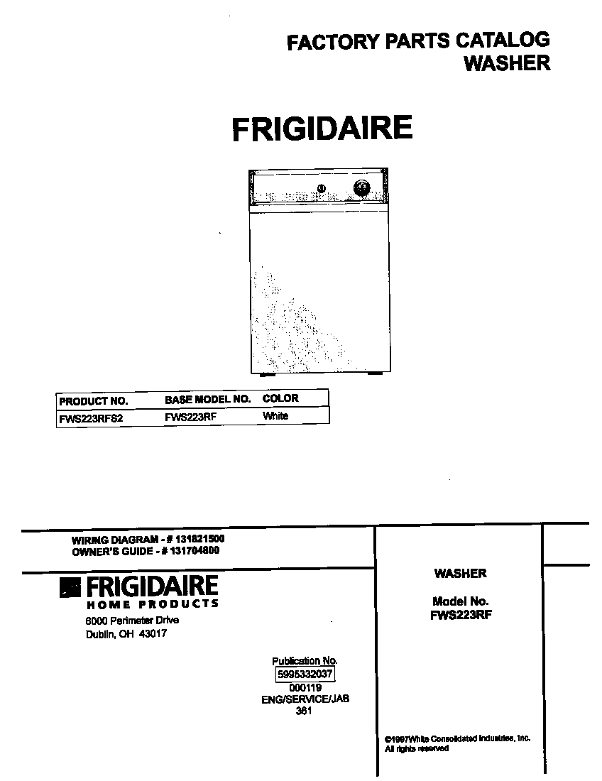 Frigidaire FWS223RFS2 cover diagram