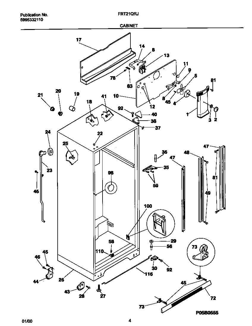 Frigidaire FRT21QRJD1 cabinet diagram
