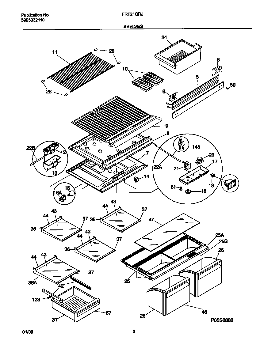 Frigidaire FRT21QRJD1 shelves diagram