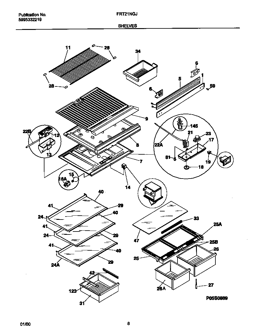 Frigidaire FRT21NGJD0 shelves diagram